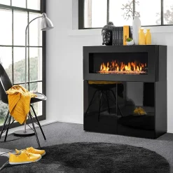 Garnero Arredamenti Camino Bioetanolo-Mobile soggiorno 90x100h cm 2 ante con biocamino nero lucido Alure