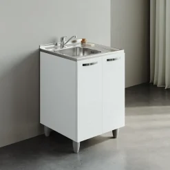 Garnero Arredamenti Mobili Sottolavello|Mobili Sottolavello-Mobile sottolavello cucina 60x86h cm multiuso con lavello acciaio inox 2 ante Talise Bianco Frassinato
