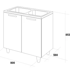 Garnero Arredamenti Mobili Sottolavello|Mobili Sottolavello-Mobile sottolavello cucina 80x86h cm multiuso con lavello 2 vasche acciaio inox Talise Bianco Frassinato