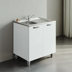 Garnero Arredamenti Mobili Sottolavello|Mobili Sottolavello-Mobile sottolavello cucina 80x86h cm multiuso con lavello 1 vasca sinistra acciaio inox Talise Bianco Frassinato