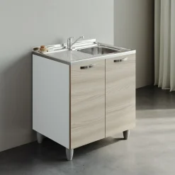 Garnero Arredamenti Mobili Sottolavello|Mobili Sottolavello-Mobile sottolavello cucina 80x86h cm multiuso con lavello 1 vasca destra acciaio inox Talise Rovere Olmo