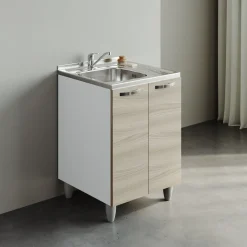 Garnero Arredamenti Mobili Sottolavello|Mobili Sottolavello-Mobile sottolavello cucina 60x86h cm multiuso con lavello acciaio inox 2 ante Talise Rovere Olmo