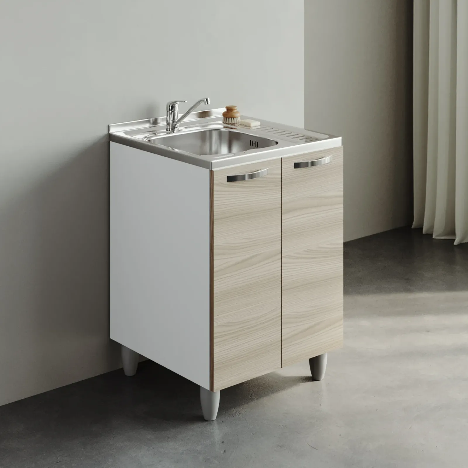 Garnero Arredamenti Mobili Sottolavello|Mobili Sottolavello-Mobile sottolavello cucina 60x86h cm multiuso con lavello acciaio inox 2 ante Talise Rovere Olmo
