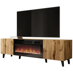 Garnero Arredamenti Camino Elettrico|Mobile Tv In Legno-Mobile TV con camino 181x50h cm moderno cannettato Essence Quercia
