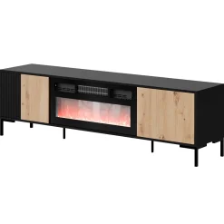 Garnero Arredamenti Camino Elettrico|Mobile Tv Basso-Mobile TV con camino 180x54h cm rovere nero Duble