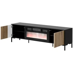 Garnero Arredamenti Camino Elettrico|Mobile Tv Basso-Mobile TV con camino 180x54h cm rovere nero Duble