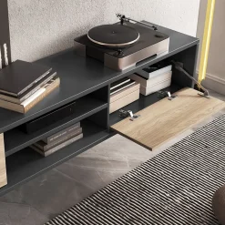 Garnero Arredamenti Mobile Tv In Legno|Mobile Tv Basso-Mobile TV soggiorno sospeso 180x32h cm 2 ante a ribalta 2 vani  rovere grigio Glem Rovere - Antracite