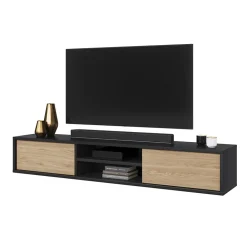 Garnero Arredamenti Mobile Tv In Legno|Mobile Tv Basso-Mobile TV soggiorno sospeso 180x32h cm 2 ante a ribalta 2 vani  rovere grigio Glem Rovere - Antracite