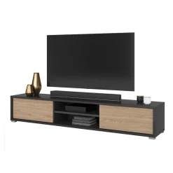 Garnero Arredamenti Mobile Tv In Legno|Mobile Tv Basso-Mobile TV soggiorno sospeso 180x32h cm 2 ante a ribalta 2 vani  rovere grigio Glem Rovere - Antracite