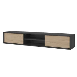 Garnero Arredamenti Mobile Tv In Legno|Mobile Tv Basso-Mobile TV soggiorno sospeso 180x32h cm 2 ante a ribalta 2 vani  rovere grigio Glem Rovere - Antracite