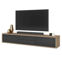 Garnero Arredamenti Mobile Tv In Legno|Mobile Tv Basso-Mobile TV soggiorno sospeso 180x32h cm 2 ante a ribalta 2 cassetti antracite rovere Glem Antracite - Rovere