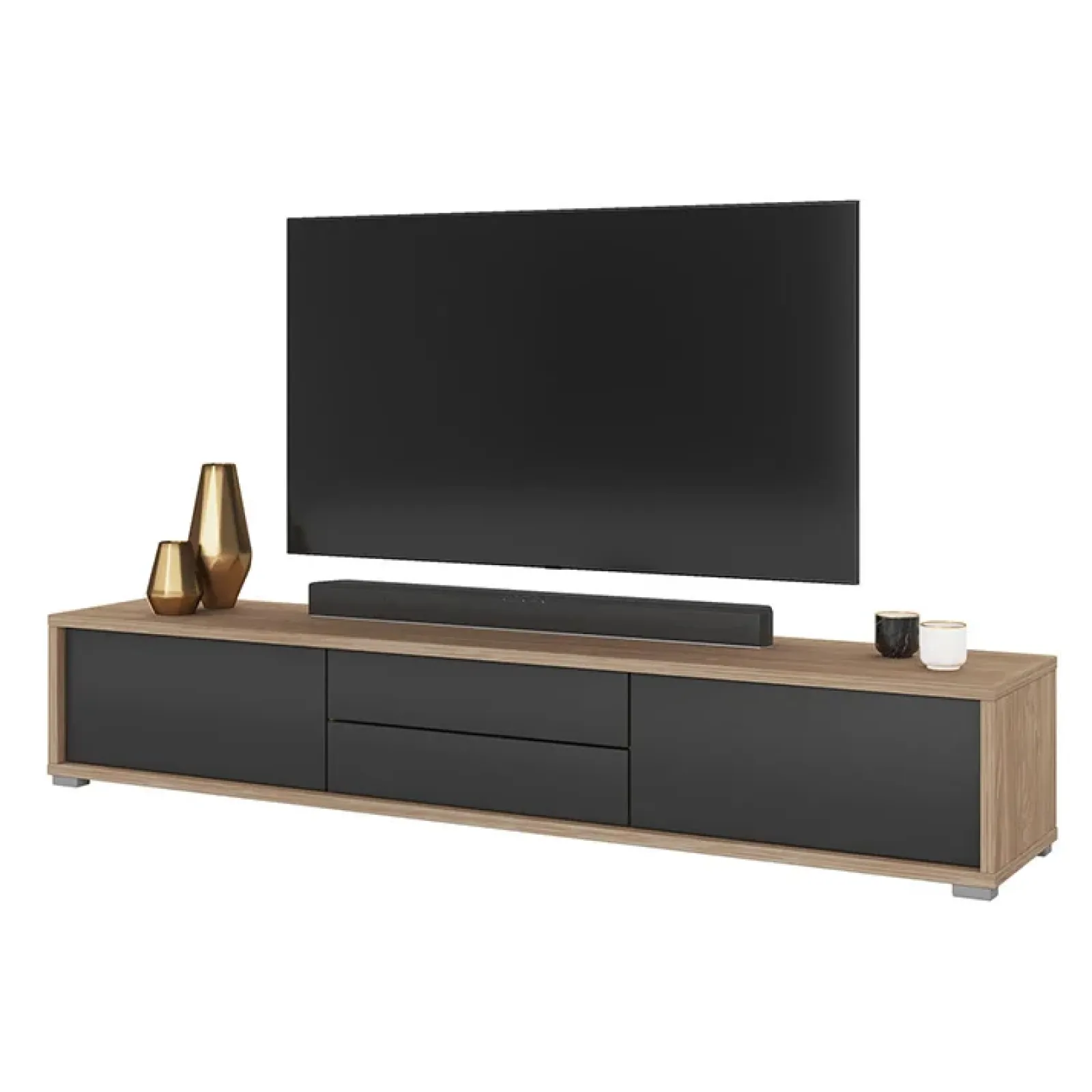 Garnero Arredamenti Mobile Tv In Legno|Mobile Tv Basso-Mobile TV soggiorno sospeso 180x32h cm 2 ante a ribalta 2 cassetti antracite rovere Glem Antracite - Rovere