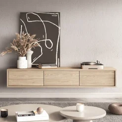 Garnero Arredamenti Mobile Tv In Legno|Mobile Tv Basso-Mobile TV soggiorno sospeso 180x32h cm 3 ante a ribalta Glem Rovere