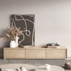 Garnero Arredamenti Mobile Tv In Legno|Mobile Tv Basso-Mobile TV soggiorno sospeso 180x32h cm 3 ante a ribalta Glem Rovere