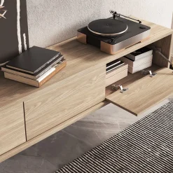 Garnero Arredamenti Mobile Tv In Legno|Mobile Tv Basso-Mobile TV soggiorno sospeso 180x32h cm 3 ante a ribalta Glem Rovere