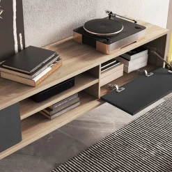 Garnero Arredamenti Mobile Tv In Legno|Mobile Tv Basso-Mobile TV soggiorno sospeso 180x32h cm 2 ante a ribalta 2 vani antracite rovere Glem Antracite - Rovere