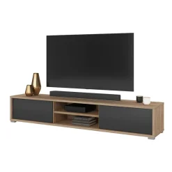 Garnero Arredamenti Mobile Tv In Legno|Mobile Tv Basso-Mobile TV soggiorno sospeso 180x32h cm 2 ante a ribalta 2 vani antracite rovere Glem Antracite - Rovere
