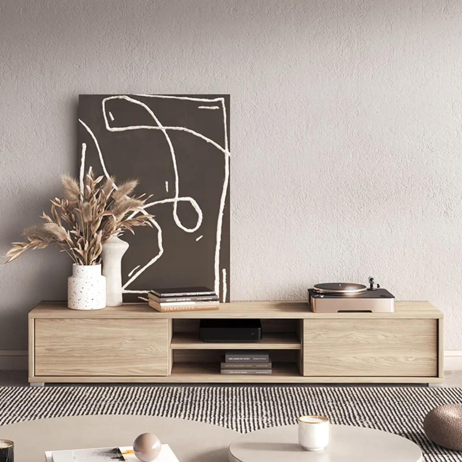 Garnero Arredamenti Mobile Tv In Legno|Mobile Tv Basso-Mobile TV soggiorno sospeso 180x32h cm 2 ante a ribalta 2 vani Glem Rovere