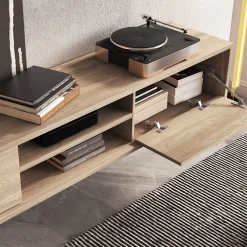 Garnero Arredamenti Mobile Tv In Legno|Mobile Tv Basso-Mobile TV soggiorno sospeso 180x32h cm 2 ante a ribalta 2 vani Glem Rovere