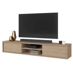 Garnero Arredamenti Mobile Tv In Legno|Mobile Tv Basso-Mobile TV soggiorno sospeso 180x32h cm 2 ante a ribalta 2 vani Glem Rovere
