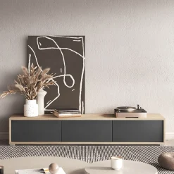 Garnero Arredamenti Mobile Tv In Legno|Mobile Tv Basso-Mobile TV soggiorno sospeso 180x32h cm 3 ante a ribalta antracite rovere Glem Antracite - Rovere