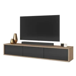 Garnero Arredamenti Mobile Tv In Legno|Mobile Tv Basso-Mobile TV soggiorno sospeso 180x32h cm 3 ante a ribalta antracite rovere Glem Antracite - Rovere