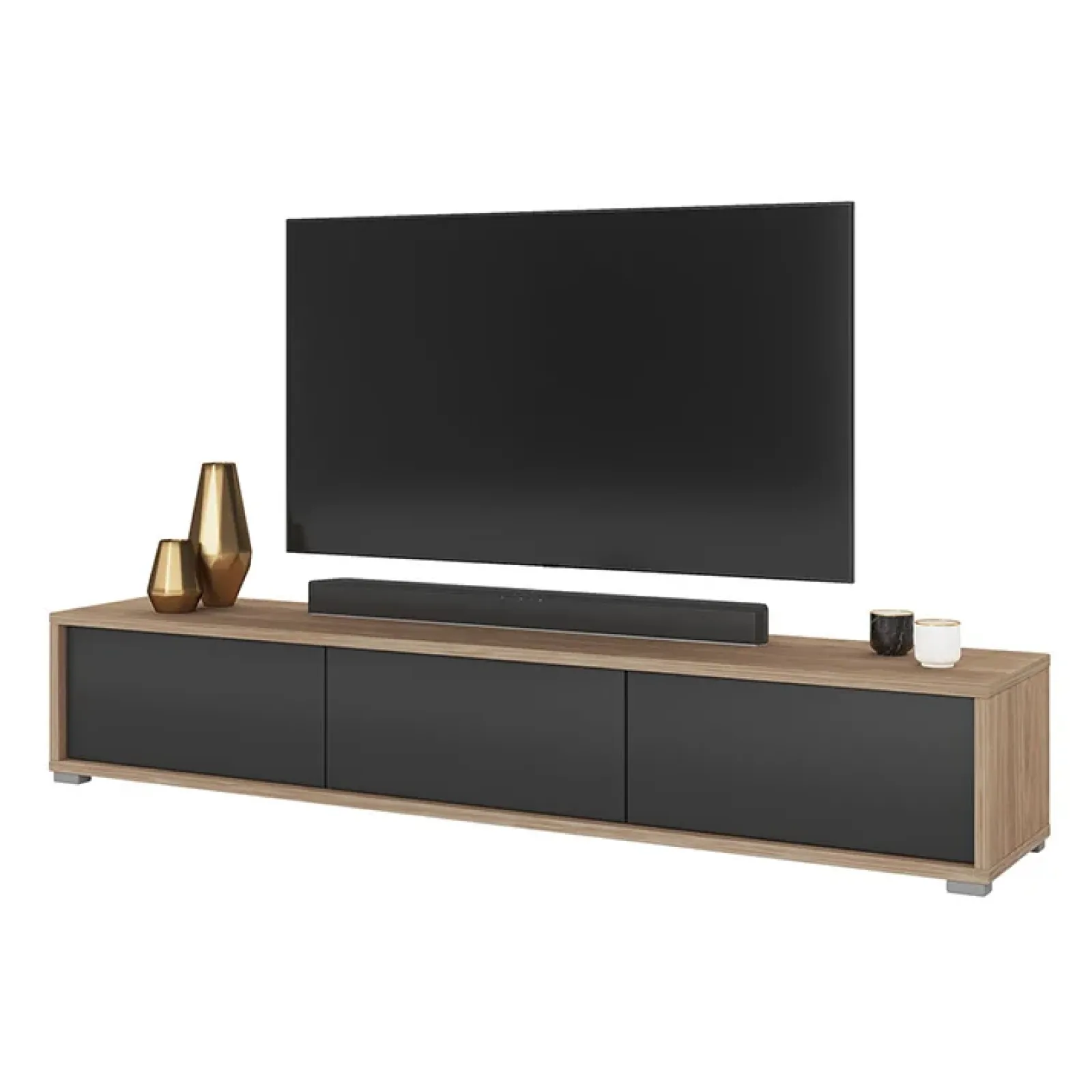 Garnero Arredamenti Mobile Tv In Legno|Mobile Tv Basso-Mobile TV soggiorno sospeso 180x32h cm 3 ante a ribalta antracite rovere Glem Antracite - Rovere