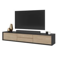 Garnero Arredamenti Mobile Tv In Legno|Mobile Tv Basso-Mobile TV soggiorno sospeso 180x32h cm 2 ante a ribalta 2 cassetti  rovere grigio Glem Rovere - Antracite