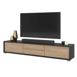 Garnero Arredamenti Mobile Tv In Legno|Mobile Tv Basso-Mobile TV soggiorno sospeso 180x32h cm 2 ante a ribalta 2 cassetti  rovere grigio Glem Rovere - Antracite