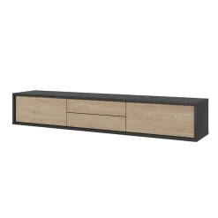Garnero Arredamenti Mobile Tv In Legno|Mobile Tv Basso-Mobile TV soggiorno sospeso 180x32h cm 2 ante a ribalta 2 cassetti  rovere grigio Glem Rovere - Antracite