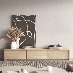 Garnero Arredamenti Mobile Tv In Legno|Mobile Tv Basso-Mobile TV soggiorno sospeso 180x32h cm 2 ante a ribalta 2 cassetti   Glem Rovere