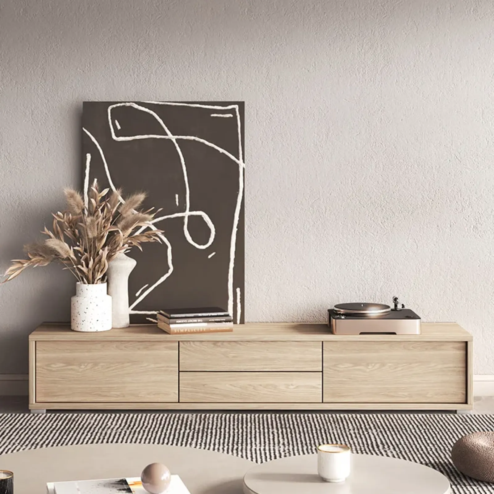 Garnero Arredamenti Mobile Tv In Legno|Mobile Tv Basso-Mobile TV soggiorno sospeso 180x32h cm 2 ante a ribalta 2 cassetti Glem Rovere