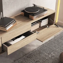 Garnero Arredamenti Mobile Tv In Legno|Mobile Tv Basso-Mobile TV soggiorno sospeso 180x32h cm 2 ante a ribalta 2 cassetti Glem Rovere