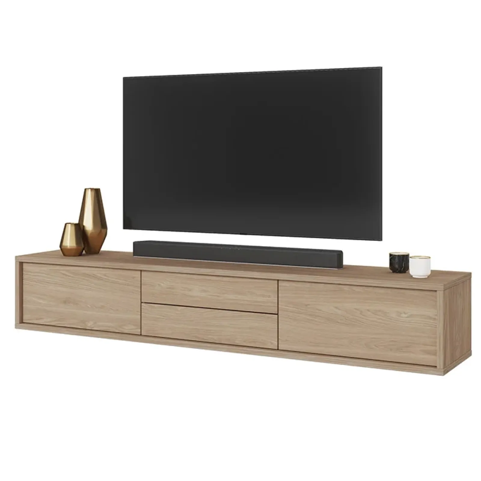 Garnero Arredamenti Mobile Tv In Legno|Mobile Tv Basso-Mobile TV soggiorno sospeso 180x32h cm 2 ante a ribalta 2 cassetti Glem Rovere