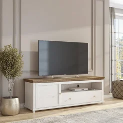 Garnero Arredamenti Mobile Tv In Legno|Mobile Tv Basso-Mobile TV 181x61h cm 1 anta 1 cassetto rovere Texel Bianco Frassinato