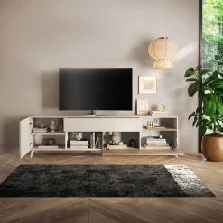 Garnero Arredamenti Mobile Tv Basso|Mobili Tv Moderni-Mobile TV 241x67h cm 2 ante 1 cassetto beige rovere chiaro Witty Rovere - Beige