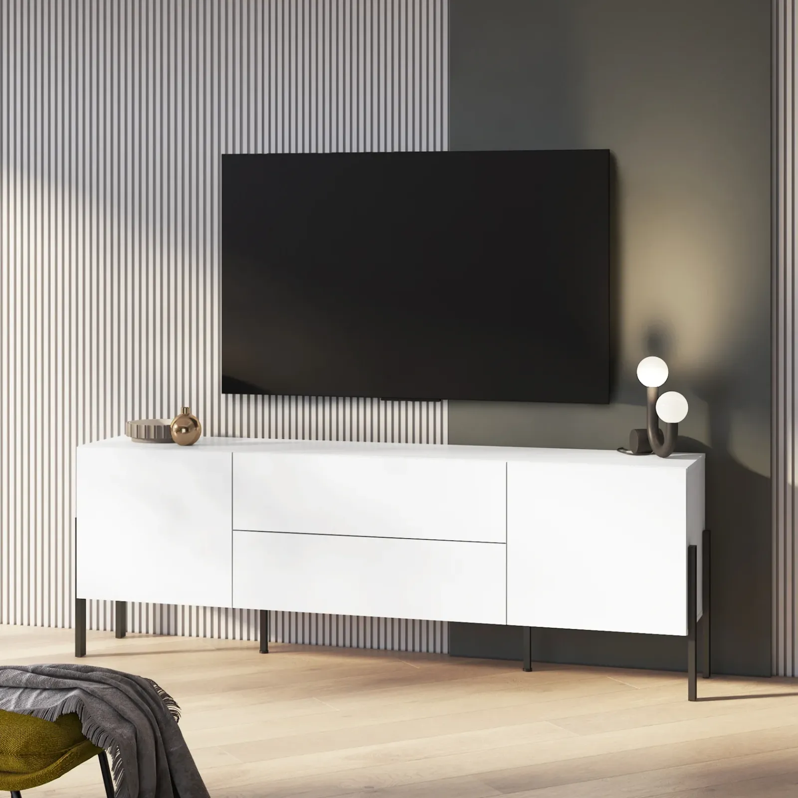 Garnero Arredamenti Mobile Tv Basso|Mobili Tv Moderni-Mobile TV 200x70h cm 2 ante 2 cassetti moderno bianco Simple Bianco Opaco