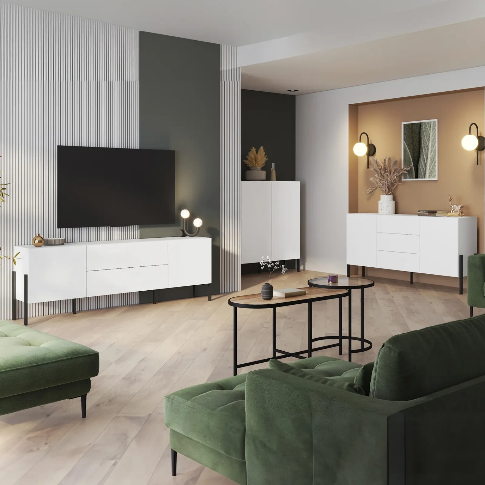 Garnero Arredamenti Mobile Tv Basso|Mobili Tv Moderni-Mobile TV 200x70h cm 2 ante 2 cassetti moderno bianco Simple Bianco Opaco