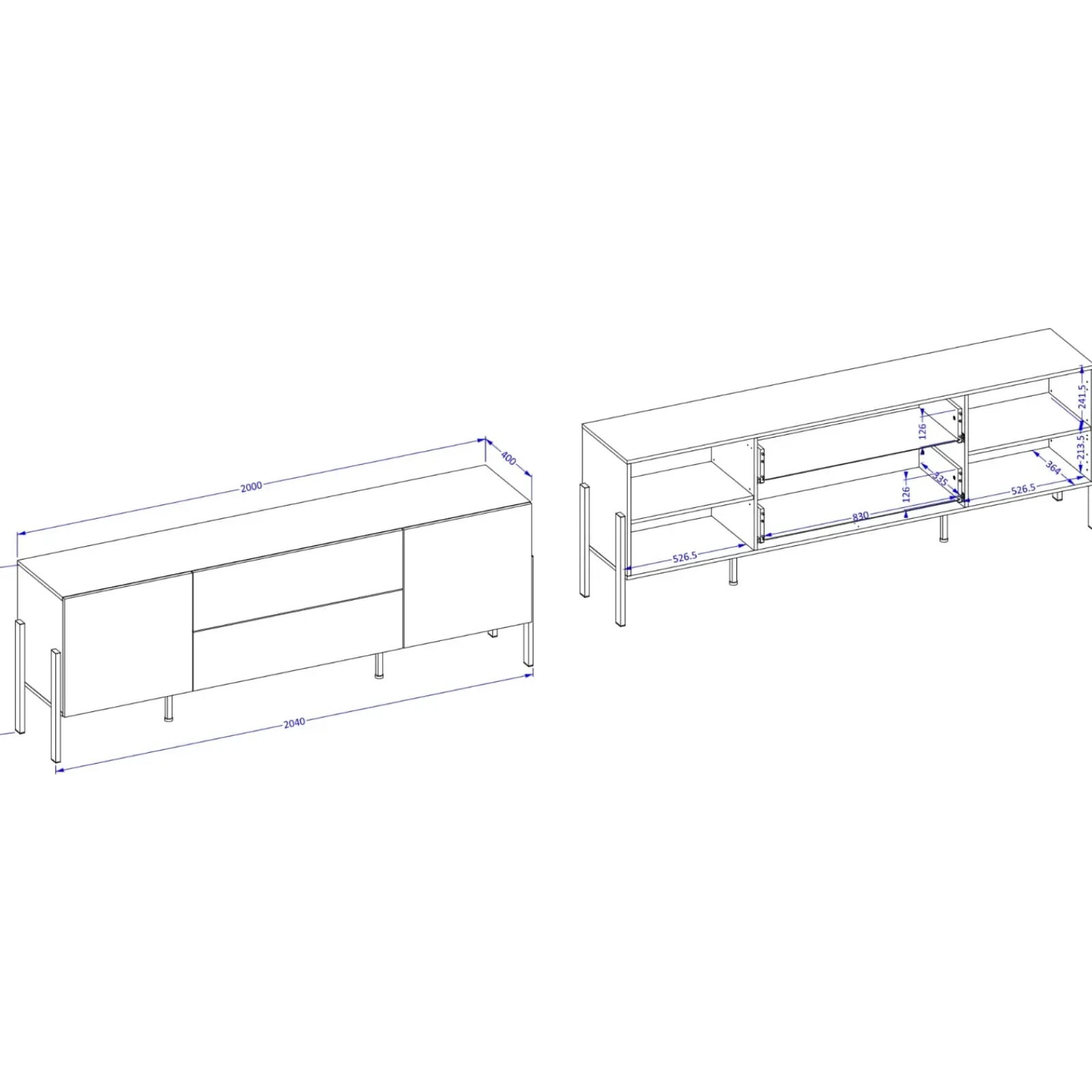 Garnero Arredamenti Mobile Tv Basso|Mobili Tv Moderni-Mobile TV 200x70h cm 2 ante 2 cassetti moderno bianco Simple Bianco Opaco