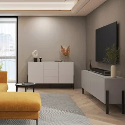 Garnero Arredamenti Mobile Tv Basso|Mobili Tv Moderni-Mobile TV 200x70h cm 2 ante 2 cassetti moderno cashmere Simple Beige