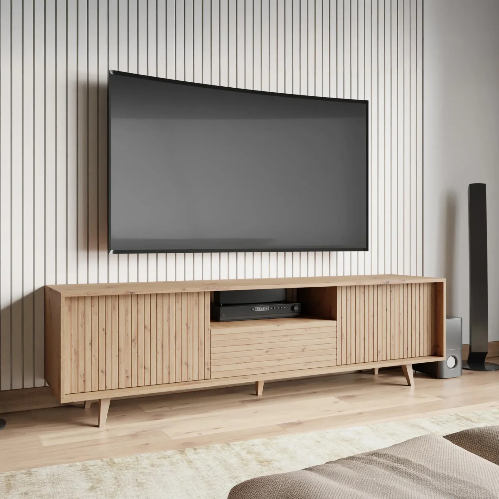 Garnero Arredamenti Mobile Tv Basso|Mobile Tv In Legno-Mobile TV 180x52h cm 2 ante design rustico cannettato rovere Branch