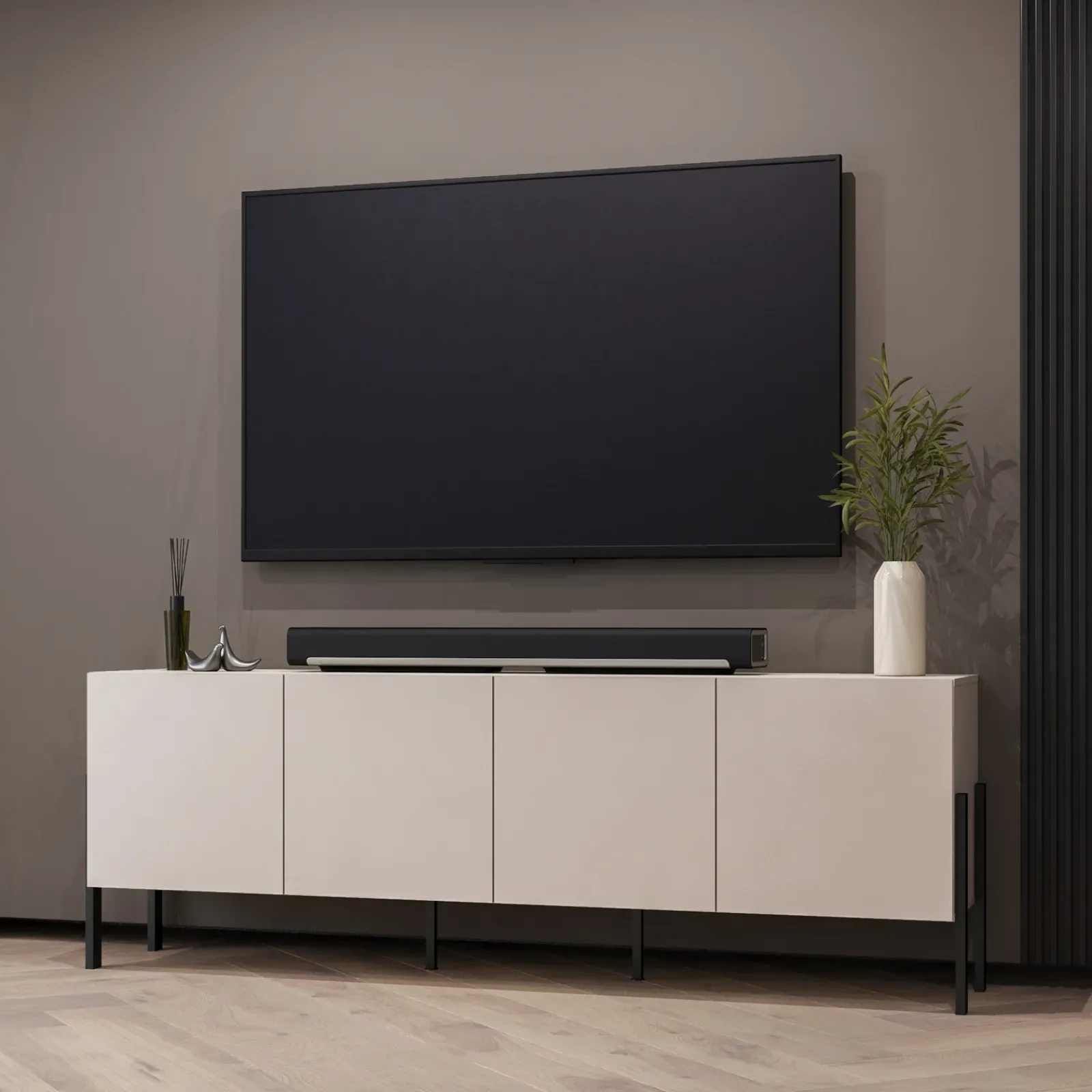 Garnero Arredamenti Mobile Tv Basso|Mobili Tv Moderni-Mobile TV 200x70h cm 4 ante moderno cashmere Simple Beige