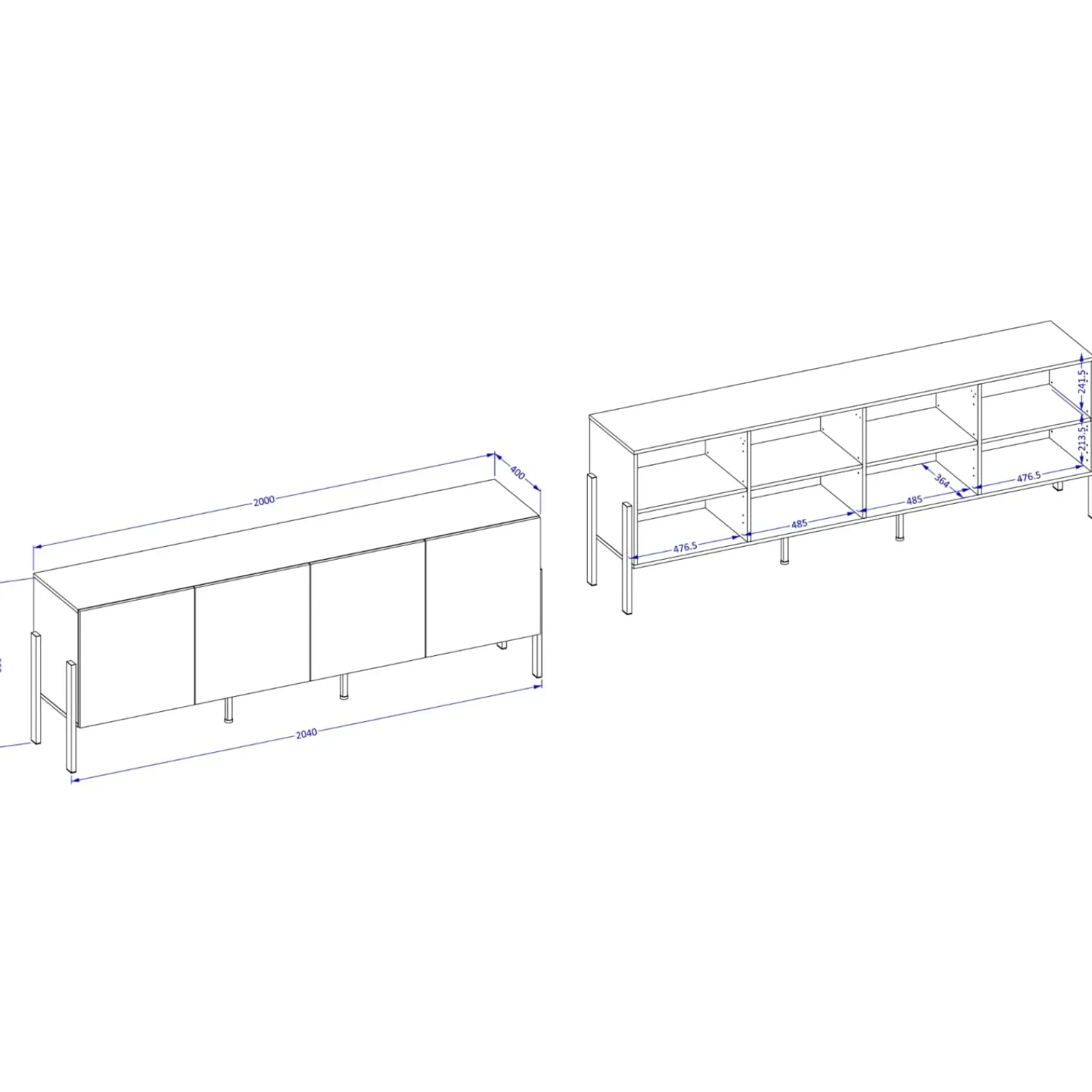 Garnero Arredamenti Mobile Tv Basso|Mobili Tv Moderni-Mobile TV 200x70h cm 4 ante moderno bianco Simple Bianco Opaco