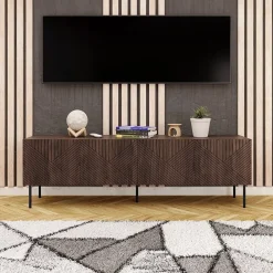 Garnero Arredamenti Mobili Tv Moderni|Mobile Tv Moderno-Mobile TV 191x58h cm 4 ante noce scuro con frontali serigrafati Savanna