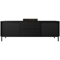 Garnero Arredamenti Mobile Tv Basso|Mobili Tv Moderni-Mobile TV 174x60h cm 2 cassetti design cannettato nero Strike Nero Opaco