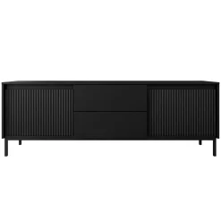 Garnero Arredamenti Mobile Tv Basso|Mobili Tv Moderni-Mobile TV 174x60h cm 2 cassetti design cannettato nero Strike Nero Opaco