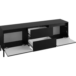 Garnero Arredamenti Mobile Tv Basso|Mobili Tv Moderni-Mobile TV 174x60h cm 2 cassetti design cannettato nero Strike Nero Opaco
