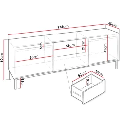 Garnero Arredamenti Mobile Tv Basso|Mobili Tv Moderni-Mobile TV 174x60h cm 2 cassetti design cannettato nero Strike Nero Opaco