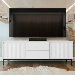 Garnero Arredamenti Mobile Tv Basso|Mobili Tv Moderni-Mobile TV 174x60h cm 2 cassetti design cannettato bianco Strike Bianco Opaco