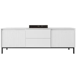 Garnero Arredamenti Mobile Tv Basso|Mobili Tv Moderni-Mobile TV 174x60h cm 2 cassetti design cannettato bianco Strike Bianco Opaco